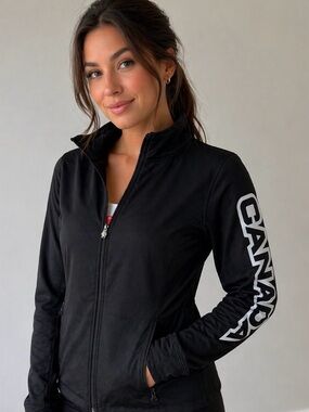 HBC Olympic Canada Graphic Sleeve Black Full-Zip sport jacket